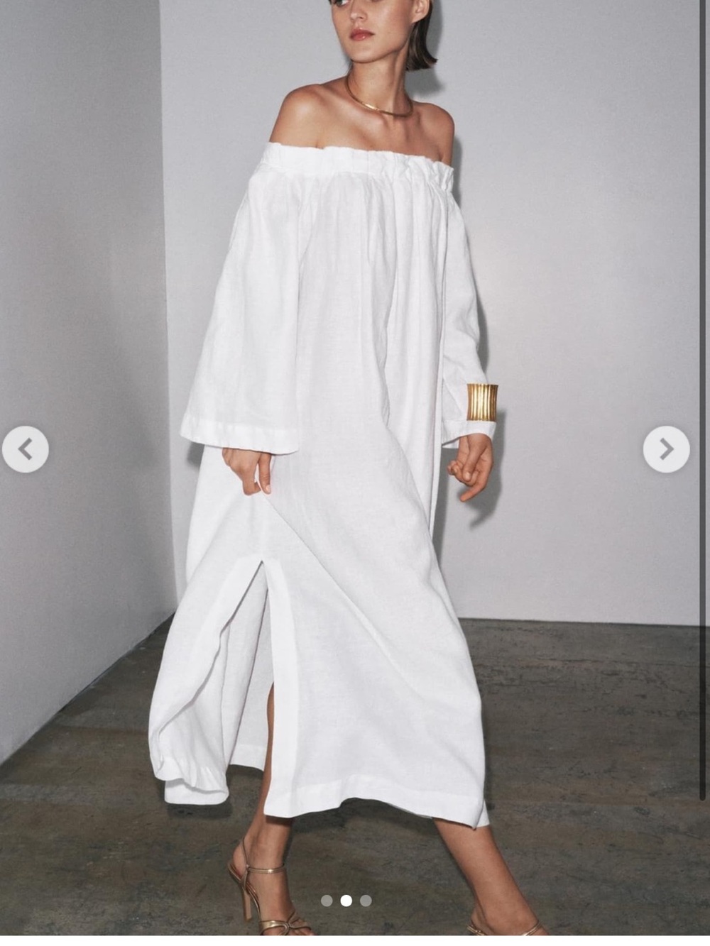 Zara Off-Shoulder Linen White Maxi Dress - Size Small NWT